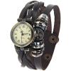Quartz Watch with Roman Numbers Hour Marks Knitting Leather Watch Band for Women - Dark Brown