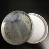 Elegant Round Cardboard Gift Box Jewelry Case Decorated with Bowknot Ribbon - Gray