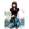 Ladylike V-Neck Floral Print Lace-up Splicing Cotton Women's Dresses