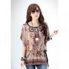 Chiffon Floral Print Scoop Neck Bat-Wing Sleeeves Retro Style Women's Blouse