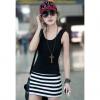 Slim Fit Stripes Splicing Sleeveless Women's Mini Dress