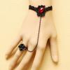 Simple Lace Jacquard and Rhinestoned Women's Bracelet With Flower Shaped Ring