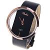 Dalas Quartz Watch with Hollow-out Dial Leather Watchband for Women (Black)