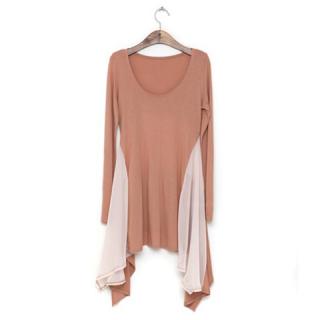 Personalised Scoop Neck Irregular Voile Splicing Long Sleeved Women's Dress
