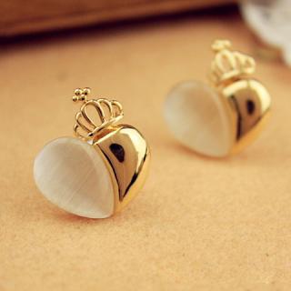 Elegant Solid Color Heart Shape Opal Embellished Women's Alloy Crown Earrings