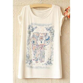 National Style Elephant Pattern Short Sleeve Women's T-Shirt