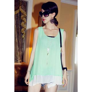 Scoop Neck Chiffon Sleeveless Refreshing Style Double-Layered Women's Blouse