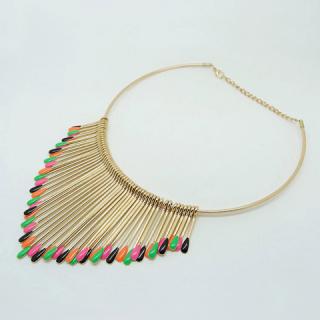 Characteristic Multi-Colored Matchstick Shaped Tassels Embellished Women's Short Necklace
