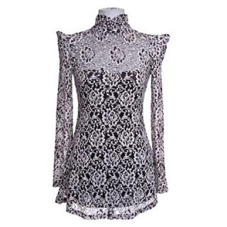 Modern Style Stand Collar Evil Shoulder Design Long Sleeve Lace Women's Blouse