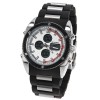 Quamer Waterproof Plastic Band Double Movt Watches with Green LED Display and Strips Time Round Shaped (White)