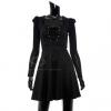 Elegant Sweetheart Neckline Narrow Waist Drawstring Front Lace Splicing Long Sleeves Women's Black Dress