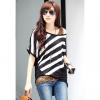 Scoop Neck Sloping Stripe Print Batwing Sleeve Women's Summer Blouse