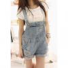 Loose Fit Broken Hole Design Big Pockets Buttons Embellished Denim Women's Cheap Overalls Shorts