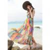 Spaghetti Strap Sleeveless Bohemian Style Color Block Cotton Blend Women's Maxi-Dress