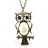 Retro Style Faux Pearl Decorated Owl Shape Sweater Chain Necklace For Women