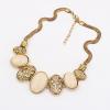 Vintage Delicate Openwork Pattern and Faux Gem Design Women's Oval Pendants Necklace