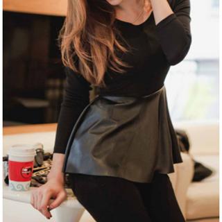 Charming Scoop Neck Long Sleeve Solid Color PU Leather and Cotton Blend Splicing Women's Dress