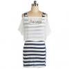 Letter Print Off-The-Shoulder Tie-Dyed Stripes Faux Twinset Women's Casual Dress