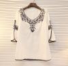 Ethnic Style Embroidered Half Sleeve Plus Size Women's White Blouse