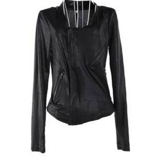 Women's PU Jacket With Scoop Neck Long Sleeve Zipper Design