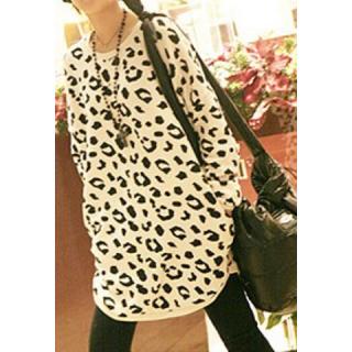 Hot Sale Leopard Round Collar and Long Sleeves Blouse For Female