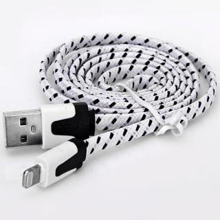Noodle Shape 1M Nylon Fabric Braided Lightning 8 Pin USB Cable for iPhone 5 - White