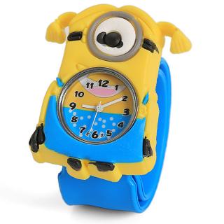 Adorable Pat Silicone Strap Quartz Wrist Watch with Single Eye Despicable Me Minion Dave Shaped Case - Blue