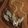 Fashion Faux Crystal Embellished Leaf Shape Pendant Necklace With Earrings For Women
