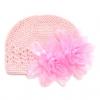 Cute Mesh Design Chiffon Flower Warm Crochet Beanie Hat For Kids